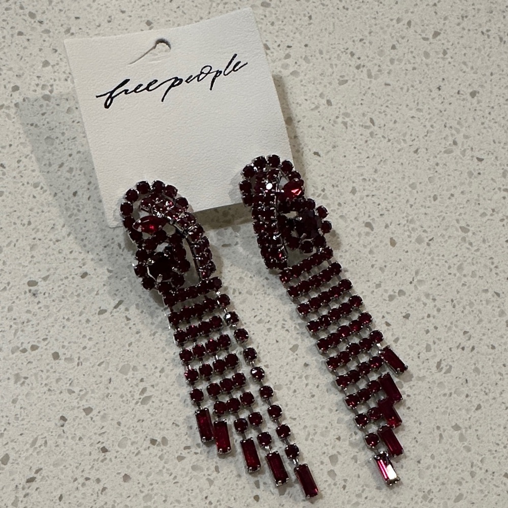 Free People Red Beaded Tassel Drop Earrings